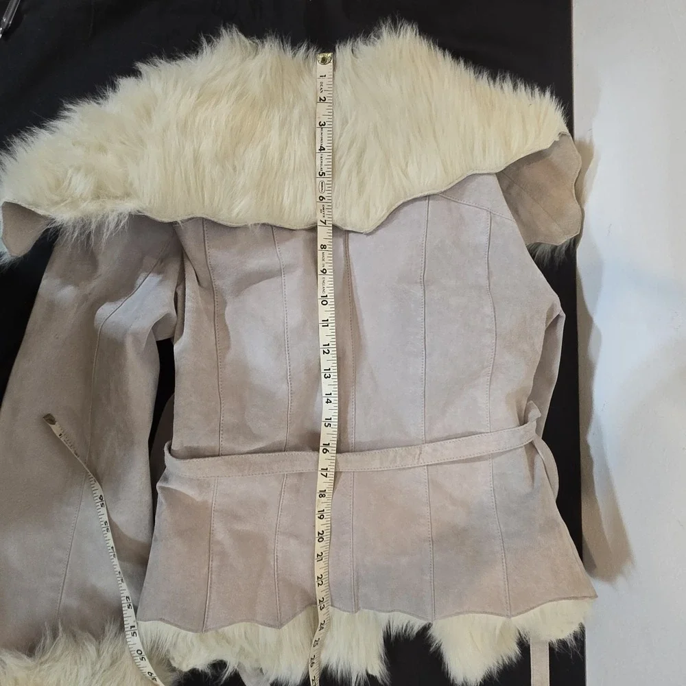 Wilson Leather Maxima Cream And Gray Jacket Suede with Faux Fur Festival